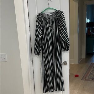 Lake, pinstripe, puff sleeve cotton dress
